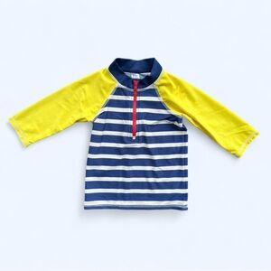 Baby Boden Striped Colorblock Rashguard in Navy/White/Yellow Size 18-24 Months